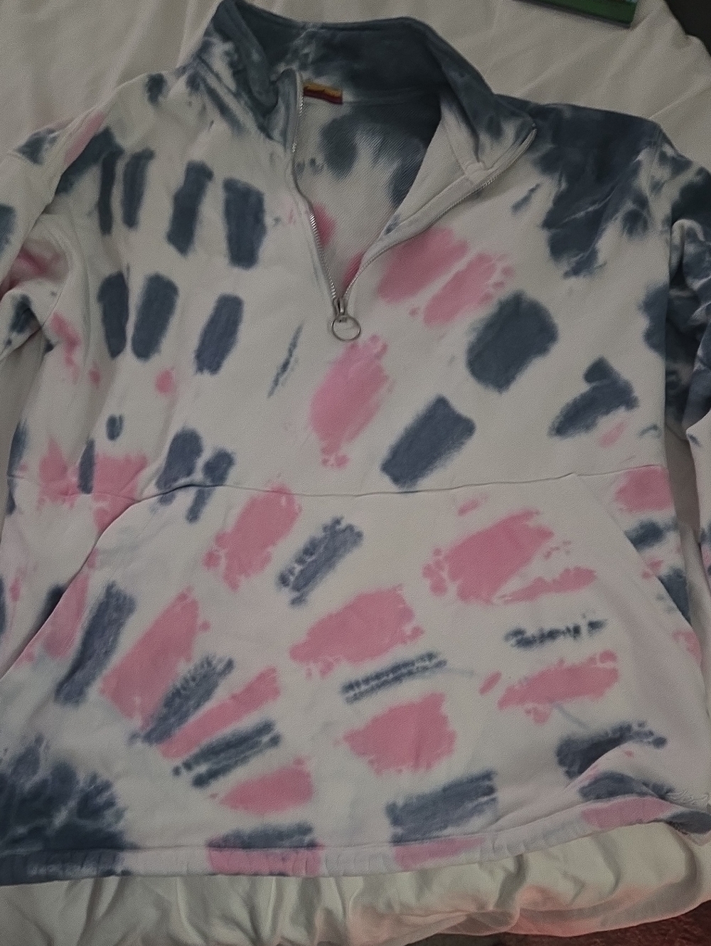 Tie-Dye Quarter-Zip Pullover with Multicolor Tag